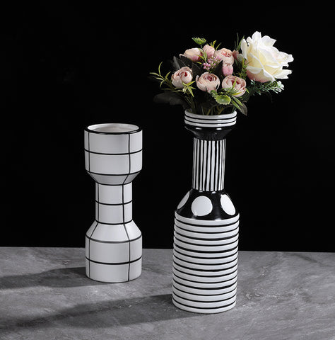 Black And White Striped Ceramic Vase