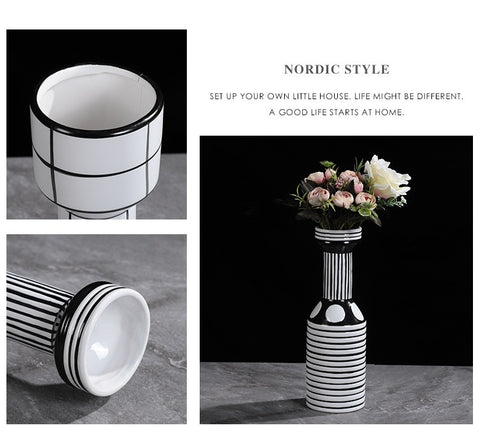 Black And White Striped Ceramic Vase